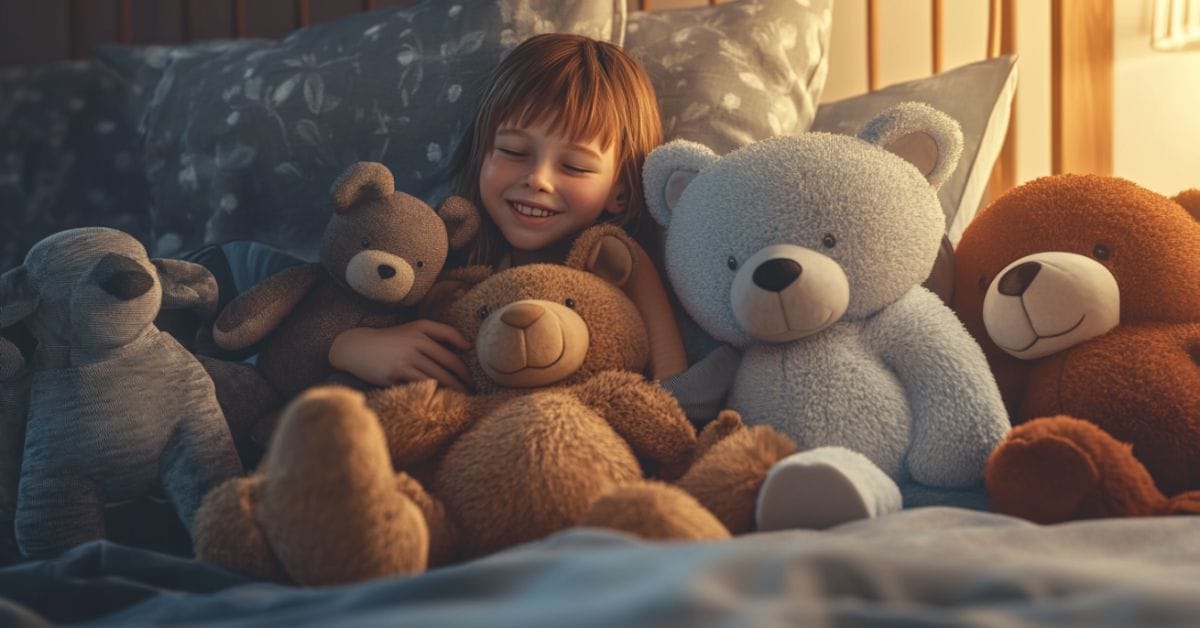 Barn sover trygt med tyngde bamser